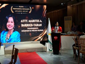 Atty. Marites A. Barrios-Taran, Nagbigay ng mensahe sa Gawad Gintong Laurel 2026